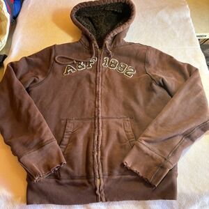 Abercrombie &‎ Fitch Full Zip Hoodie Mens Medium Faux Fur Lined Brown A&F  Y2K